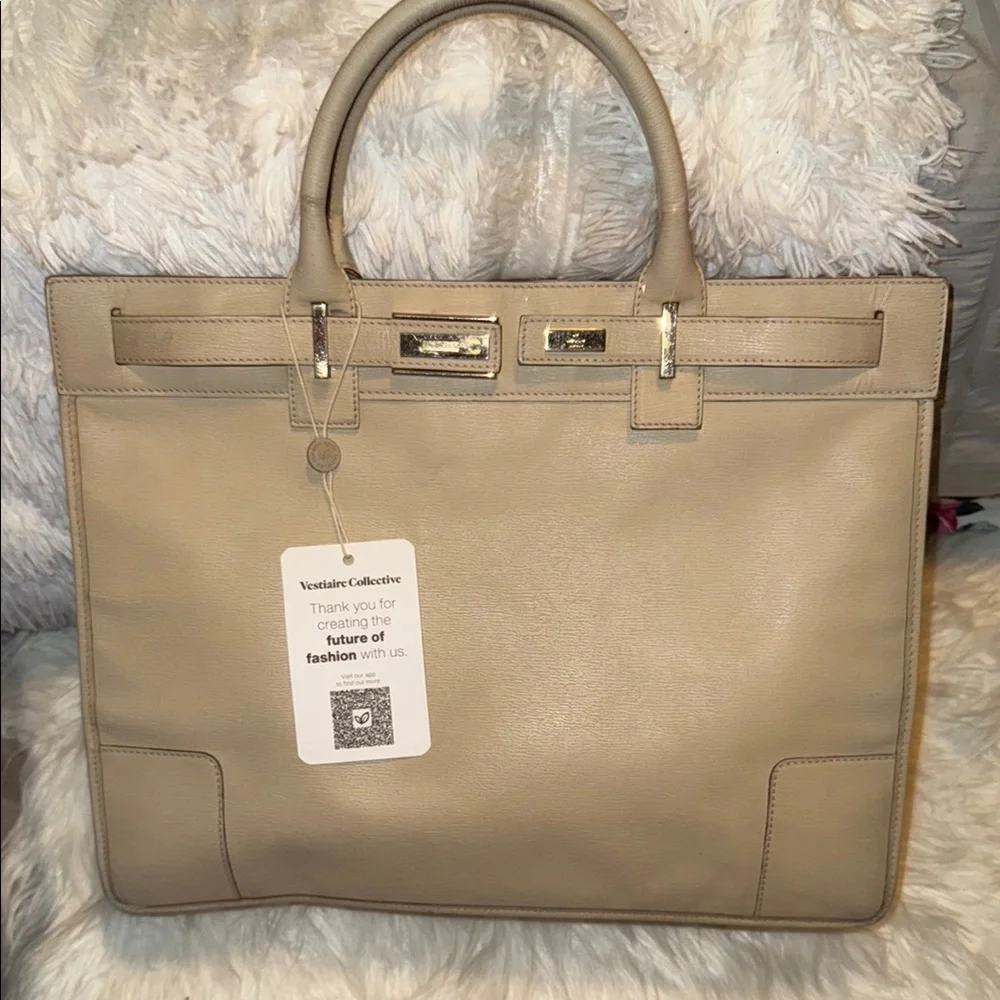 ✨RARE✨ Authentic Gucci “Birkin” style Beige/Cream Leather Satchel 🤎 - Picture 1 of 16